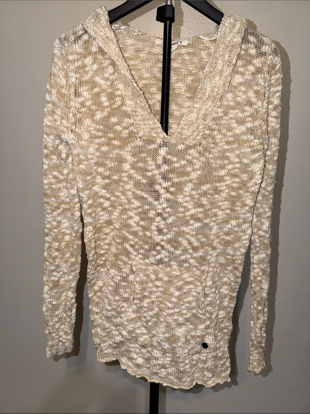 Roxy Cream Marled V-Neck Hooded Sweater